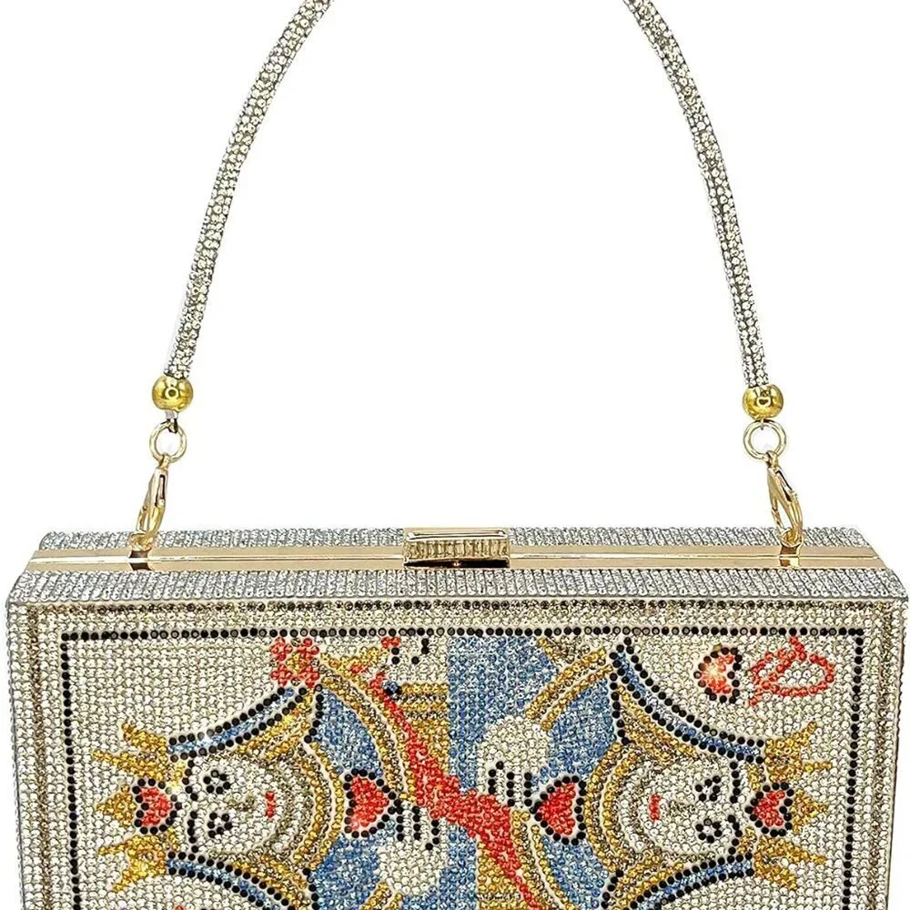 Women Evening Bag Handbag Clutch Purse Crystal Diamond Square Box Jewelry
